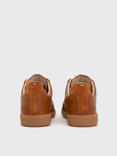 Maison Margiela Replica Brown Low Top Sneakers With Suede Details And Logo On The Tongue In Leather Woman
