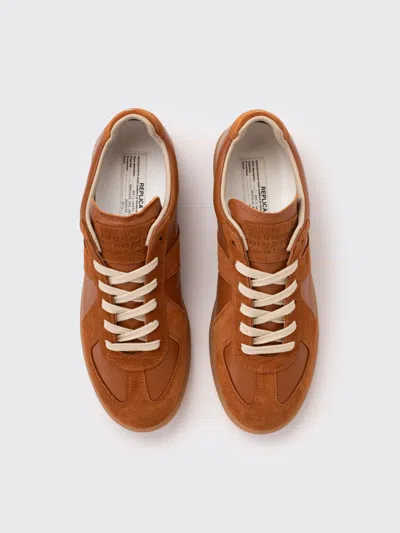 Maison Margiela Replica Brown Low Top Sneakers With Suede Details And Logo On The Tongue In Leather Woman