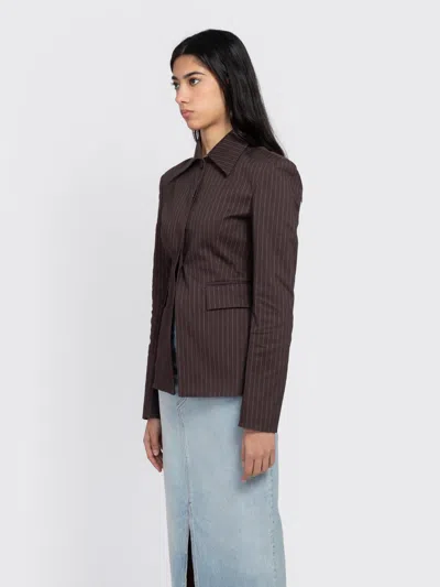 Remain Birger Christensen Slim Striped Blazer In Brown