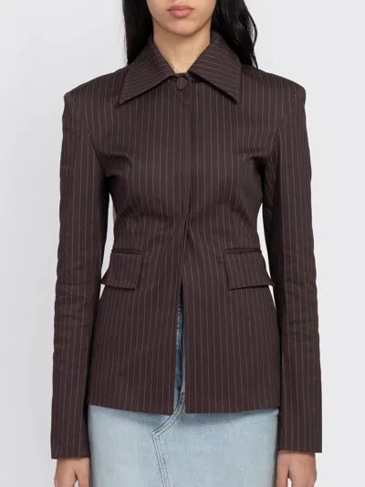 Remain Birger Christensen Slim Striped Blazer In Brown