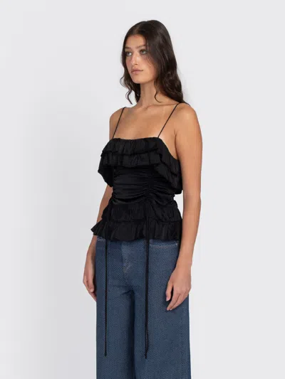 Ganni Solid Satin Slip Top In Black