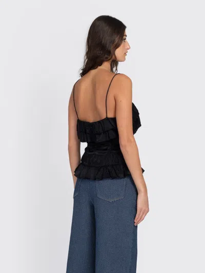 Ganni Solid Satin Slip Top In Black