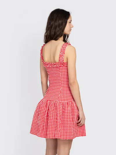 Ganni Stretch Seersucker Strap Ruffle Mini Dress In Pink