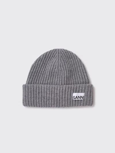 Ganni Womens Logo-patch Wool-blend Beanie Hat Paloma Melange In Gray