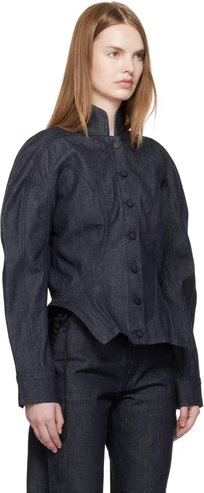 Mugler Button-fastening Sculptural Cinched Jacket In Black