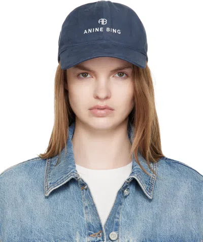 Anine Bing Womens Washed Navy Jeremy Cotton Baseball Cap In Blue