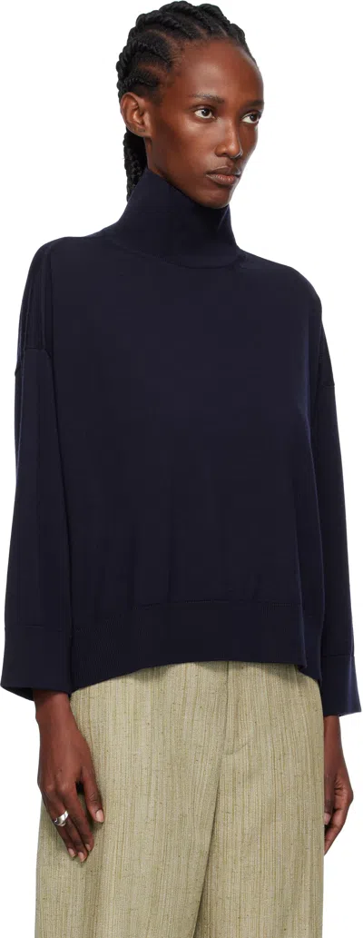 Bottega Veneta Navy Classic Wool Turtleneck In Gold