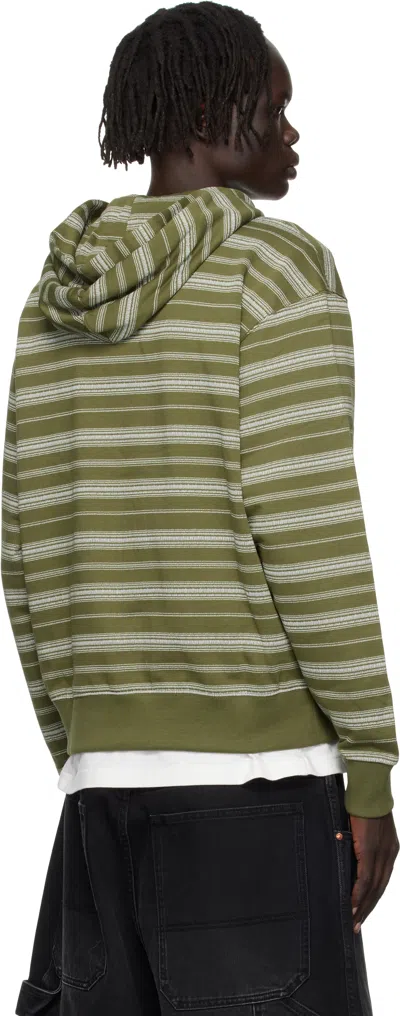 Kenzo Khaki  Paris 'boke Flower' Striped Embroidered Hoodie In Green