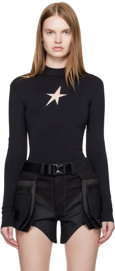 Mugler High-neck Long-sleeve T-shirt In Black
