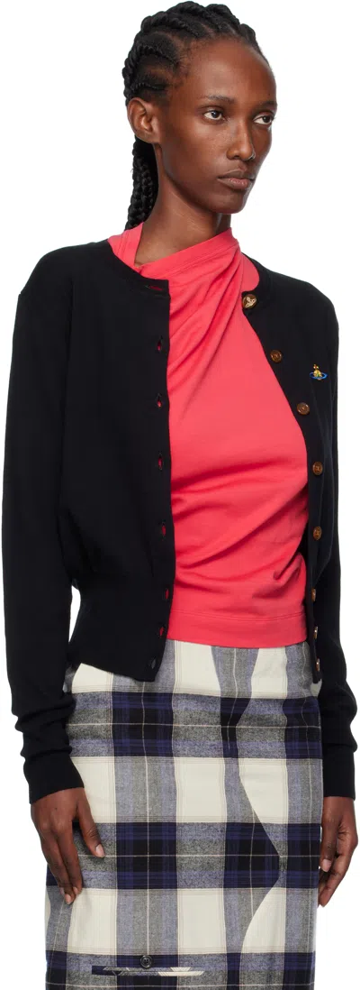 Vivienne Westwood Cropped Cardigan With Distinctive Buttons And Embroidered Emblem In Black