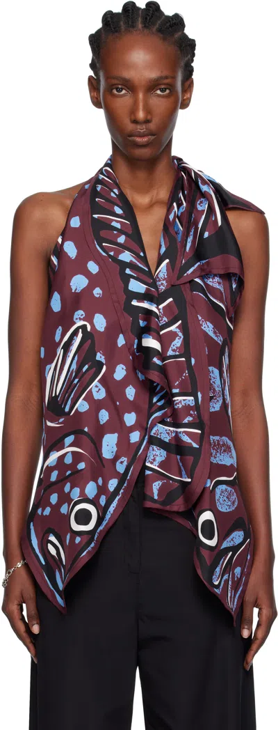Bottega Veneta Women Multicolor Top With Asymmetric Design And All-over Printed Motif In Silk Woman In Brown