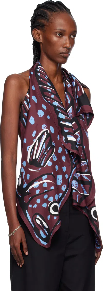 Bottega Veneta Women Multicolor Top With Asymmetric Design And All-over Printed Motif In Silk Woman In Brown