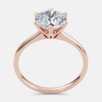 Pre-owned Made By Man 4.00 Ct Round Plain 6 Prongs 14k Rose Gold Lab Grown Diamond Solitaire Ring Us 5