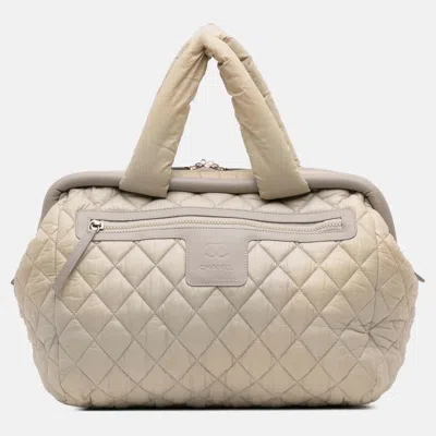 Pre-owned Chanel Beige Brown Medium Nylon Coco Cocoon Bowling Bag In Sand