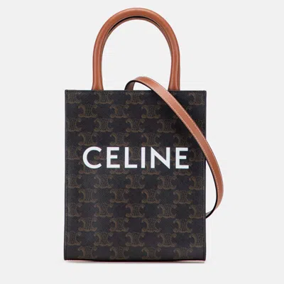 Pre-owned Celine Brown Mini Triomphe Coated Canvas Vertical Cabas Satchel