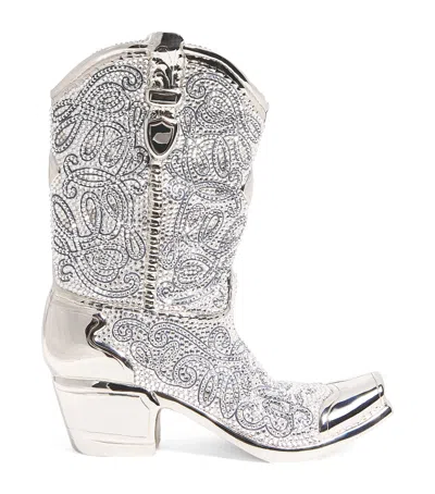 Judith Leiber Crystal Cowboy Boot Austin Clutch Bag In Silver