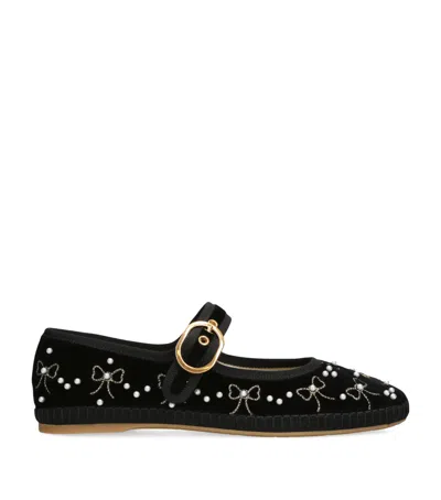 Valentino Signature Vlogo Ballerina Shoes In Velvet In Black