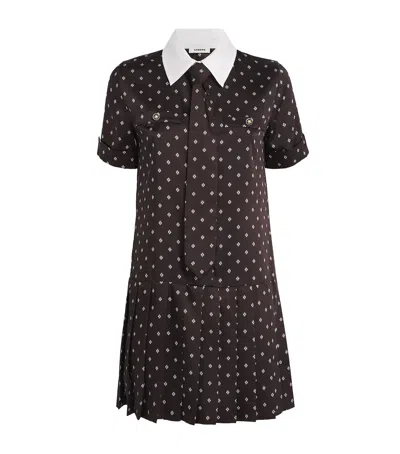 Sandro Printed Satin-effect Short Dress In Brown