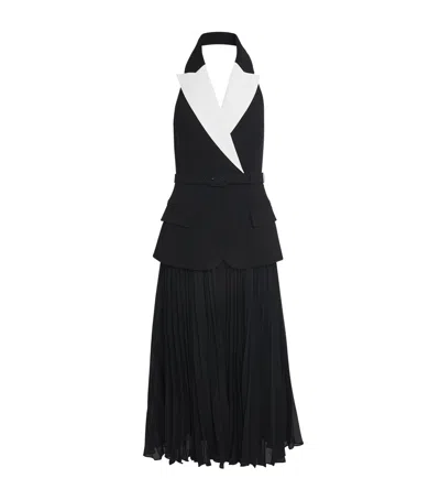 Rebecca Vallance Womens Black And White Emma Pleated Stretch-woven Midi Dress