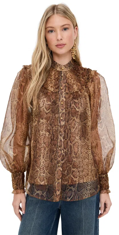 Zimmermann Hypnotic Smocked Blouse In Brown