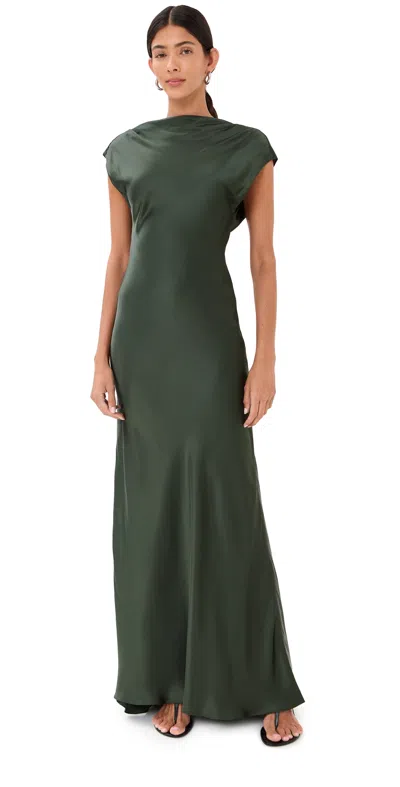 Twp Back To You Paneled Open-back Draped Satin Gown In Green