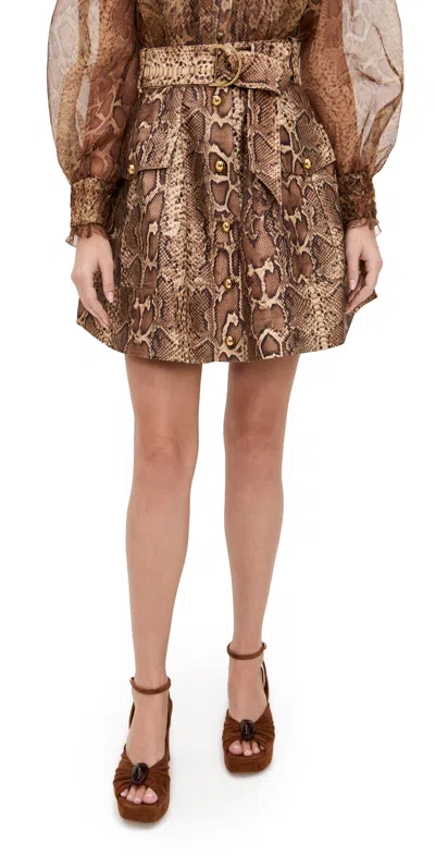 Zimmermann Midi Skirt With Animal Print And Belt In Multi