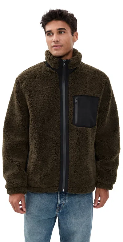 Vince Faux Sherpa Zip Jacket Dark Leaf In Brown