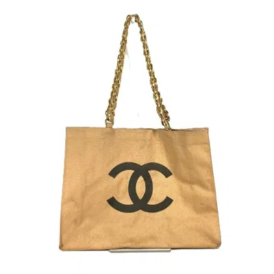 Pre-owned Chanel Beige Black Canvas Shoulder Bag Tote Bag ()