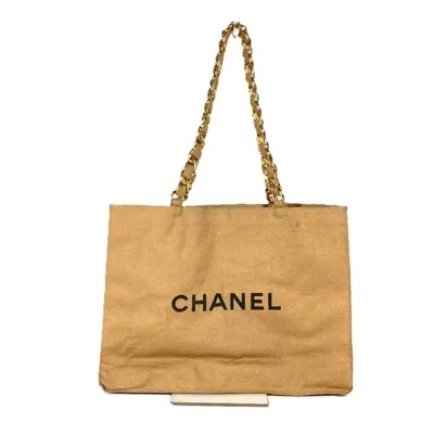 Pre-owned Chanel Beige Black Canvas Shoulder Bag Tote Bag ()
