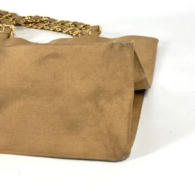 Pre-owned Chanel Beige Black Canvas Shoulder Bag Tote Bag ()
