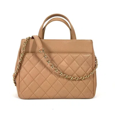 Pre-owned Chanel Beige Grained Calfskin Shoulder Bag Tote Bag ()