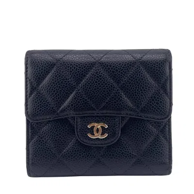 Pre-owned Chanel Black Grained Calfskin Wallet (tri-fold) ()
