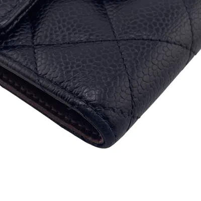 Pre-owned Chanel Black Grained Calfskin Wallet (tri-fold) ()