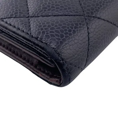 Pre-owned Chanel Black Grained Calfskin Wallet (tri-fold) ()