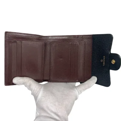Pre-owned Chanel Black Grained Calfskin Wallet (tri-fold) ()