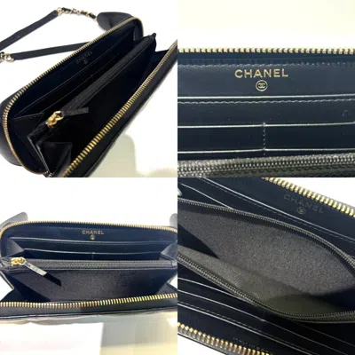 Pre-owned Chanel Black Leather Long Wallet (bi-fold) ()