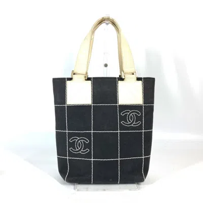Pre-owned Chanel Black White Canvas Handbag Tote Bag ()