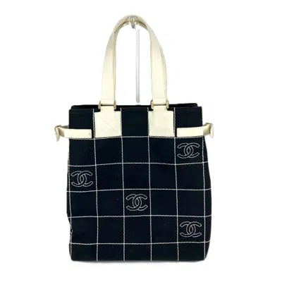 Pre-owned Chanel Black White Canvas Shoulder Bag Tote Bag ()