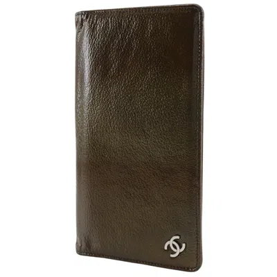 Pre-owned Chanel Bronze Leather Long Wallet (bi-fold) () In Brown