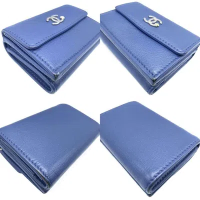 Pre-owned Chanel Navy Leather Wallet (tri-fold) () In Blue