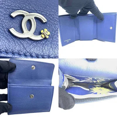 Pre-owned Chanel Navy Leather Wallet (tri-fold) () In Blue