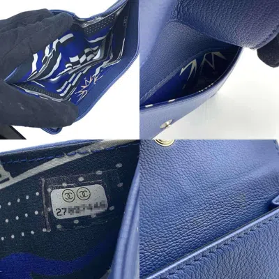Pre-owned Chanel Navy Leather Wallet (tri-fold) () In Blue