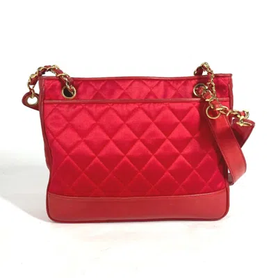 Pre-owned Chanel Red Color Satin Leather Shoulder Bag Tote Bag ()