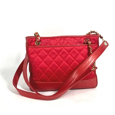 Pre-owned Chanel Red Color Satin Leather Shoulder Bag Tote Bag ()