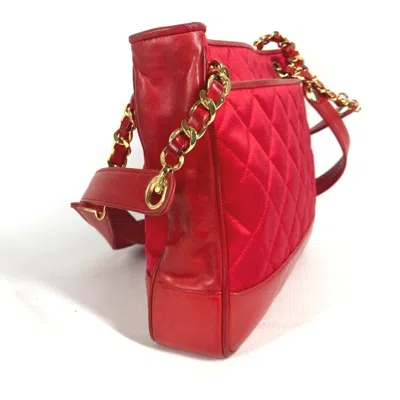 Pre-owned Chanel Red Color Satin Leather Shoulder Bag Tote Bag ()