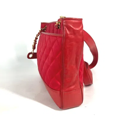 Pre-owned Chanel Red Color Satin Leather Shoulder Bag Tote Bag ()