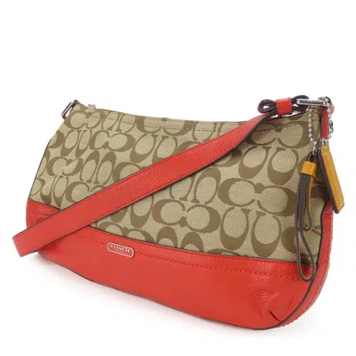 Pre-owned Coach Brown Red Color Canvas Leather Shoulder Bag ()