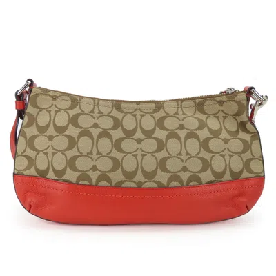 Pre-owned Coach Brown Red Color Canvas Leather Shoulder Bag ()