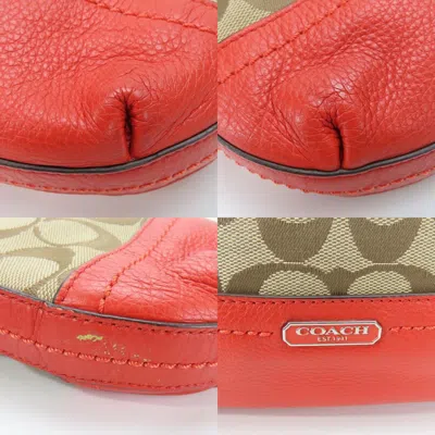 Pre-owned Coach Brown Red Color Canvas Leather Shoulder Bag ()