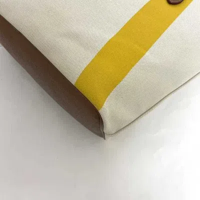 Pre-owned Coach Brown White Yellow Canvas Leather Tote Bag ()